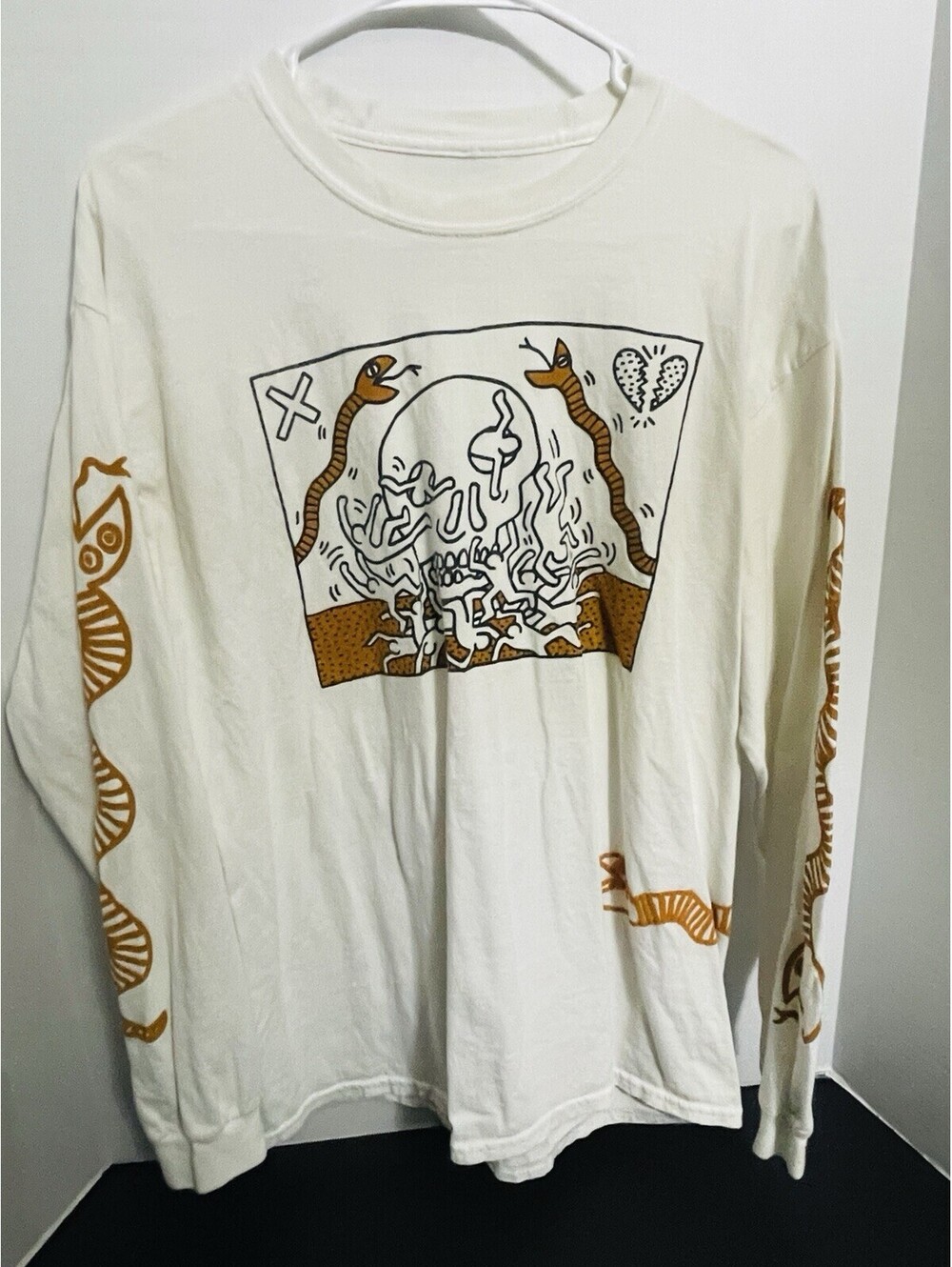 Rare Keith Haring Mens White Long Sleeve Graphic Shirt Size Large